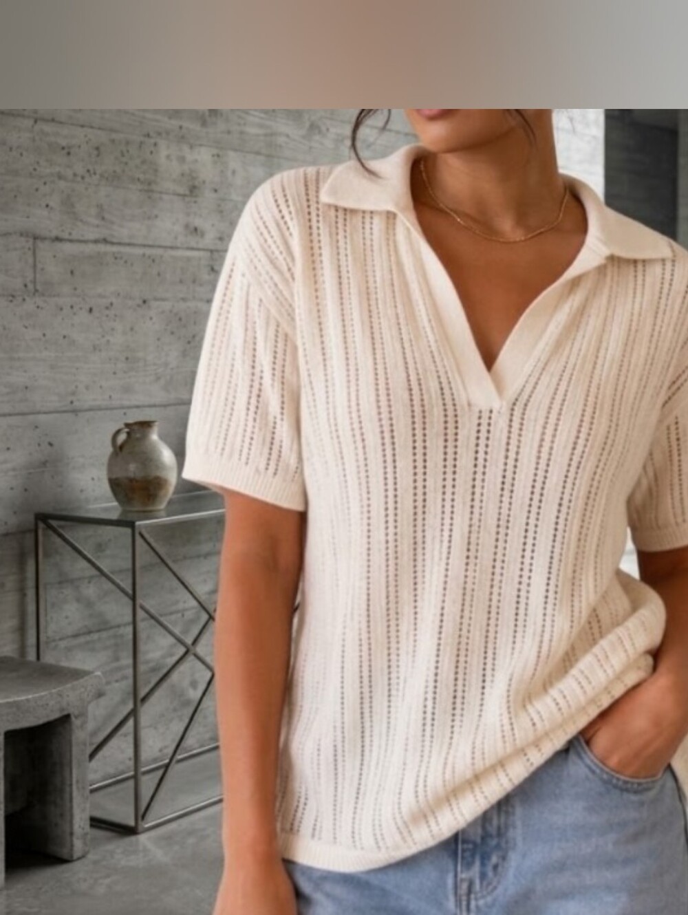 The Upside Open Knit Polo - 100% Cotton - XS